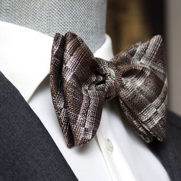 New Men's Self-tied Bow Tie 100%Silk Big Butterfly Grey Plaid S650 - Picture 9 of 13